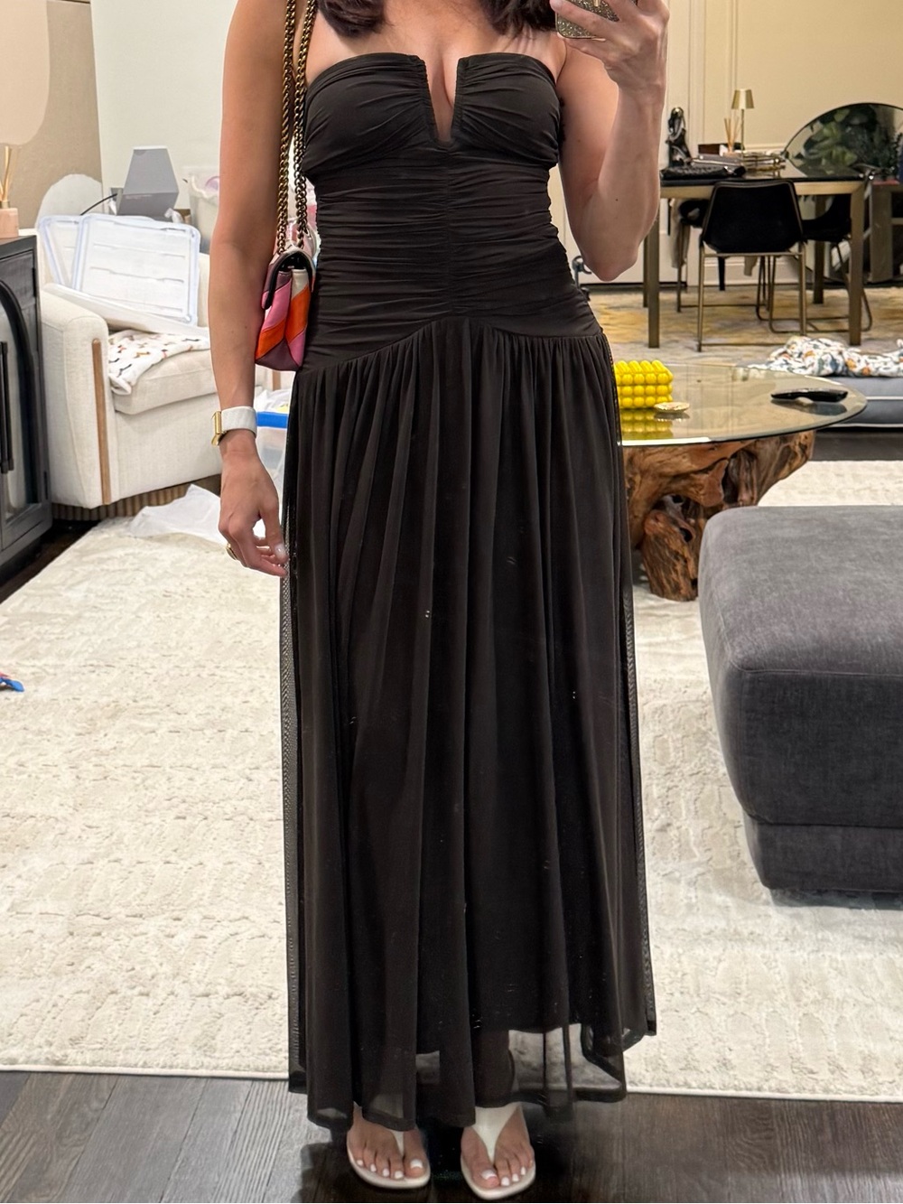 Elegant Brown Strapless Evening Dress